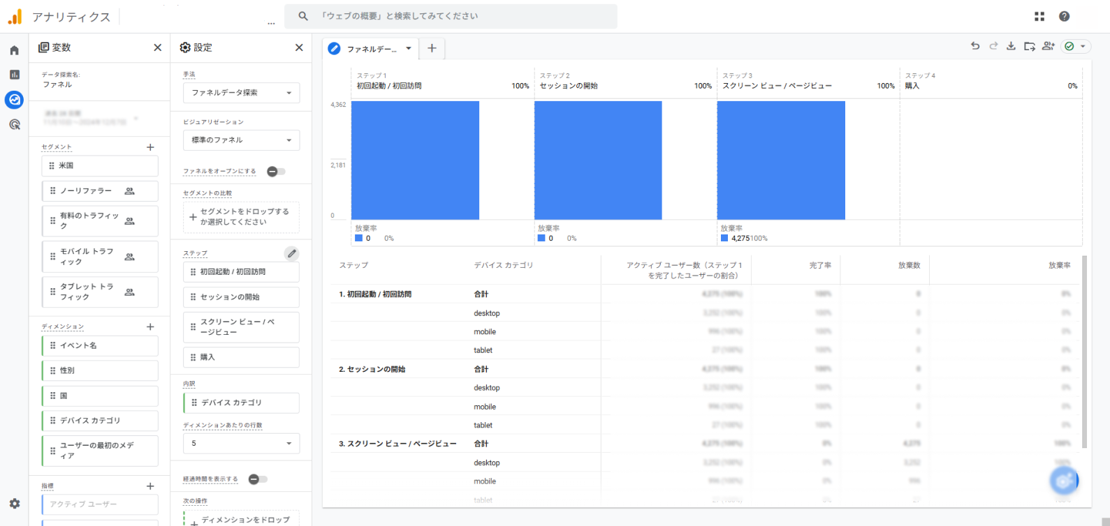 ファネルデータ探索のキャプチャ画像